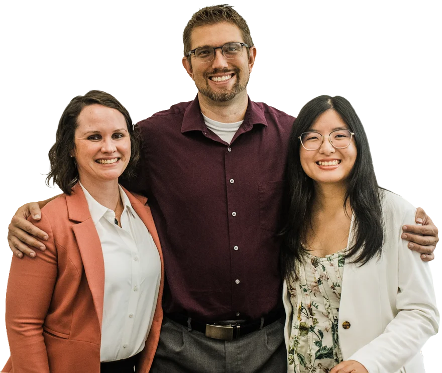 Drs. Jordan Dau, Ariella Poon, and Jennifer Balo, the optometrists at Dau Family Eye Care